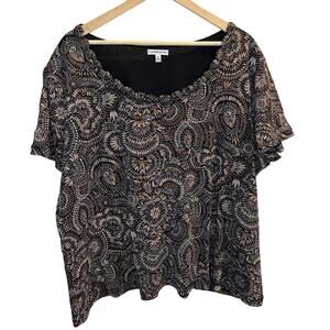 Croft And Barrow Women's Dark Paisley Top Size 3X Micro Mesh Dark‎ Romantic